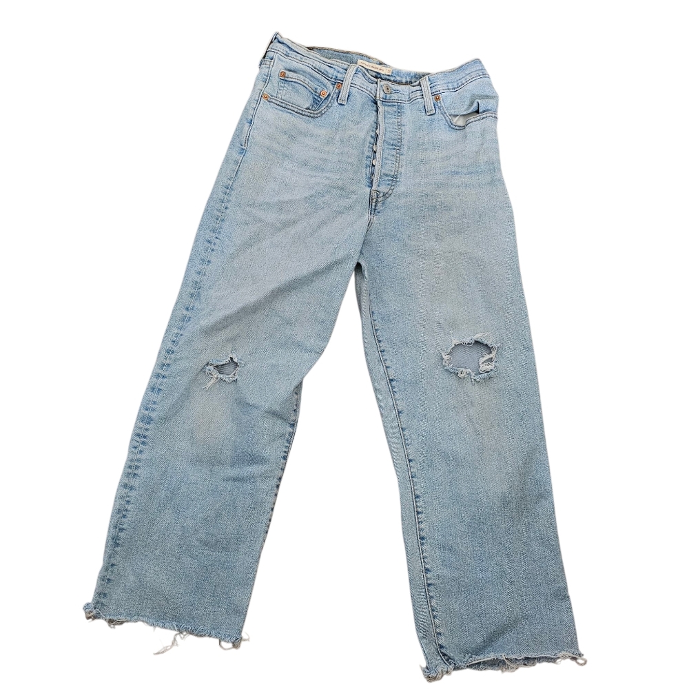 Levi's Women's 31x24 Ribcage Straight Ankle Jeans High Rise Distressed Button Fl